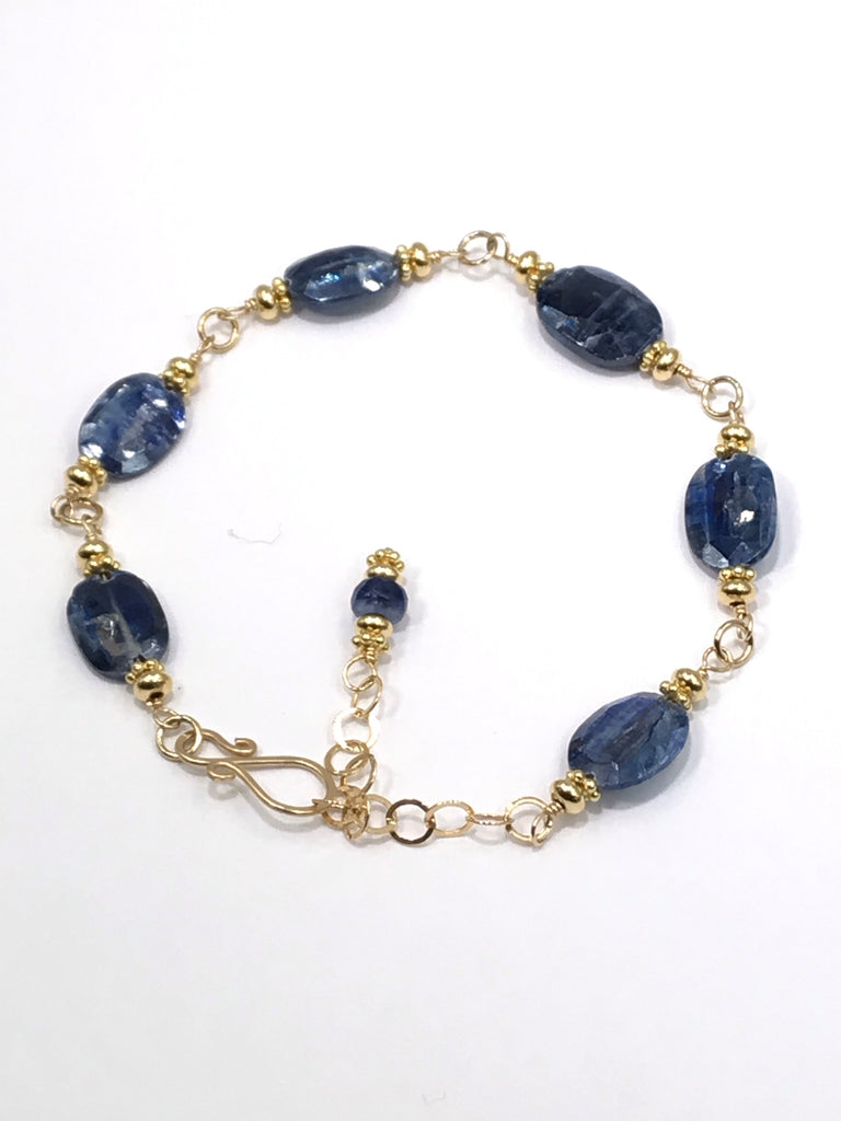 Blue Kyanite Bracelet Gold Fill Wire Wrapped - doolittlejewelry