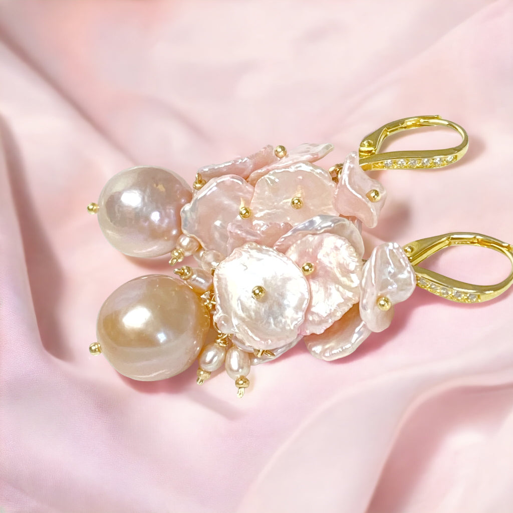 Pink Blush Keishi Pearl Cluster Earrings Gold - Doolittle