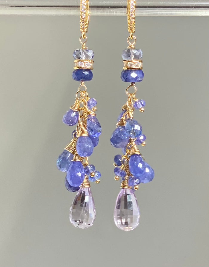 Tanzanite Long Tassel Dangle Earrings Gold Fill