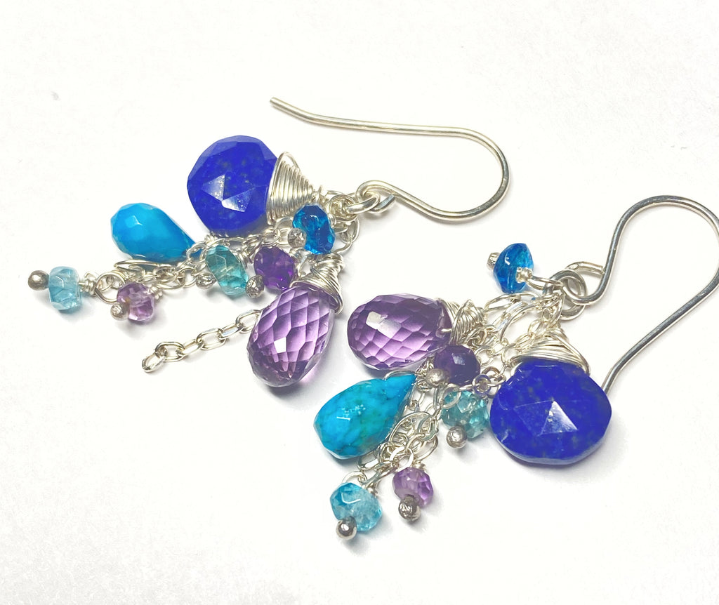 Amethyst Blue Lapis Dangle Gemstone Sterling Silver Earrings - Doolittle