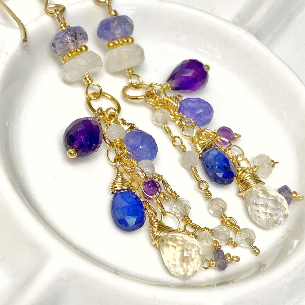 blue violet gemstone dangle earrings