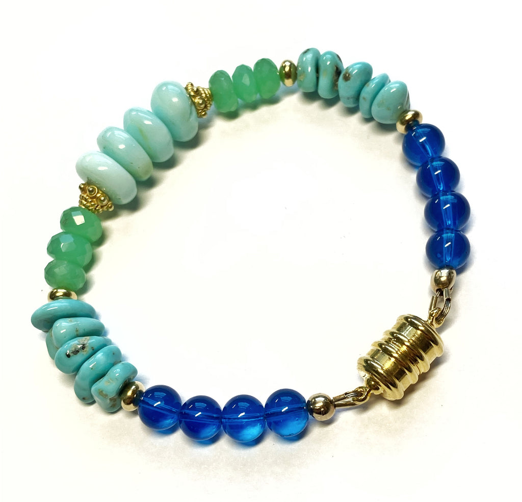 Turquoise Gemstone Bracelet, Chrysoprase Blue Opal Magnetic Clasp Bracelet