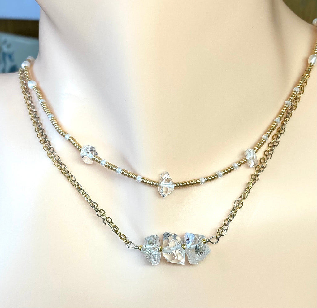 Herkimer Diamond Quartz Mixed Metal Dainty Necklace