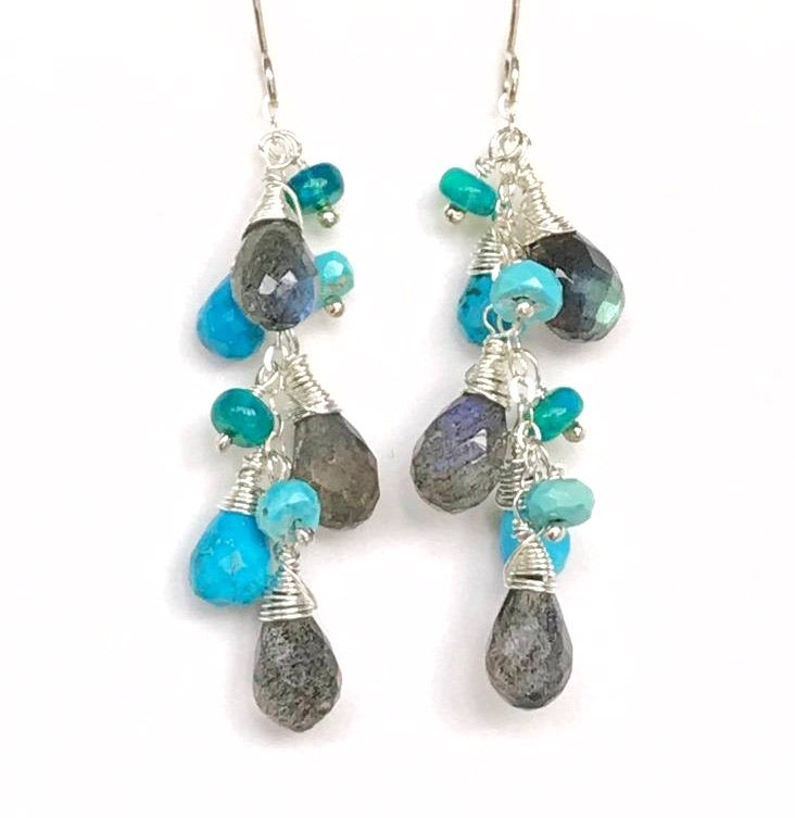 Turquoise, Labradorite and Sterling Silver Dangle Earrings - doolittlejewelry