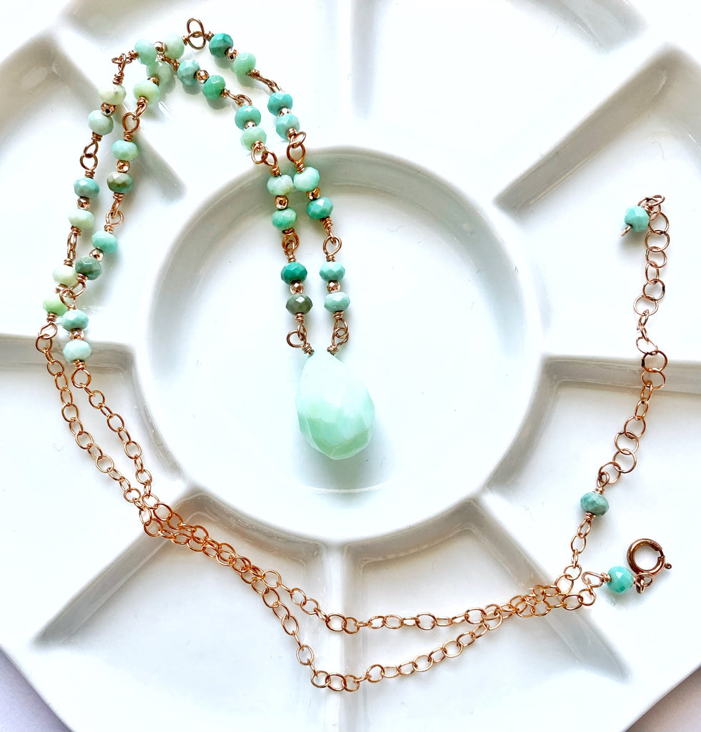 Green Peruvian Opal Rose Gold Layering Necklace