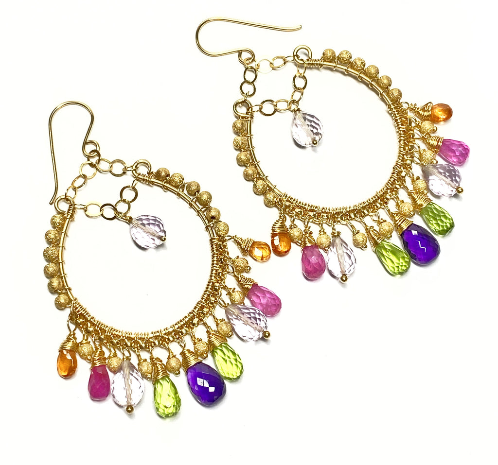 Statement Gemstone Hoop Earrings Gold Pink Sapphire - doolittlejewelry