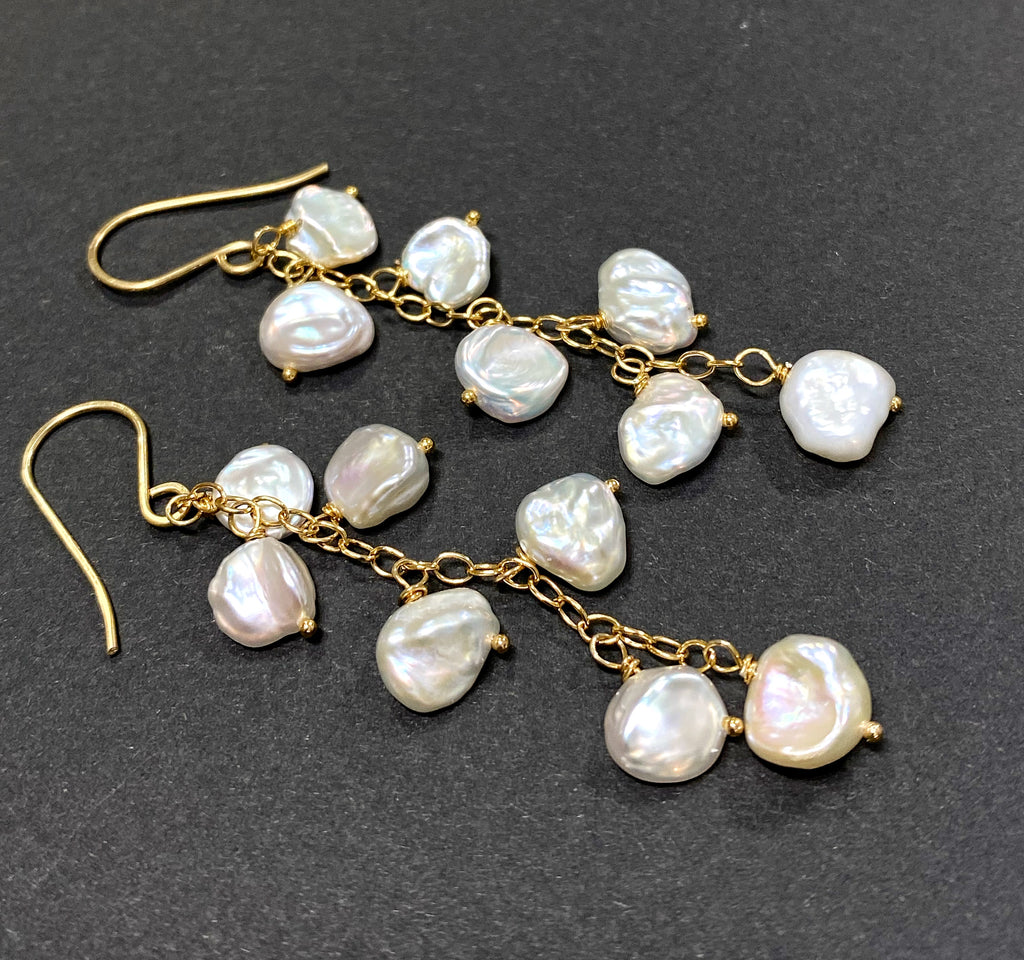 Keishi Pearl Gold Dangle Earrings