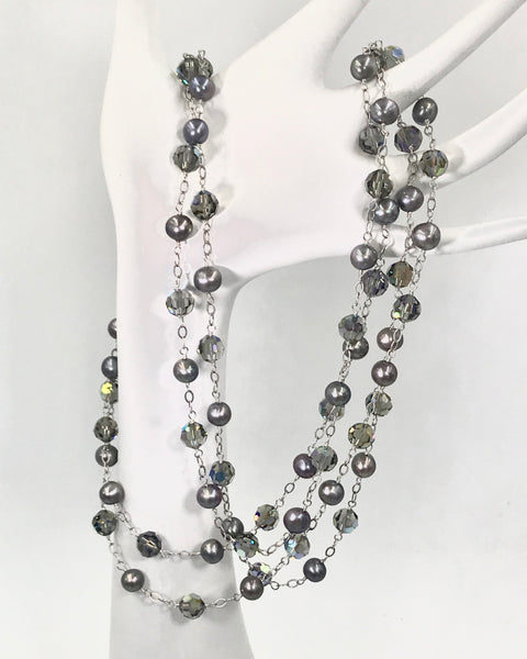 Long Grey Pearl Swarovski Crystal Sautoir Necklace– Doolittle