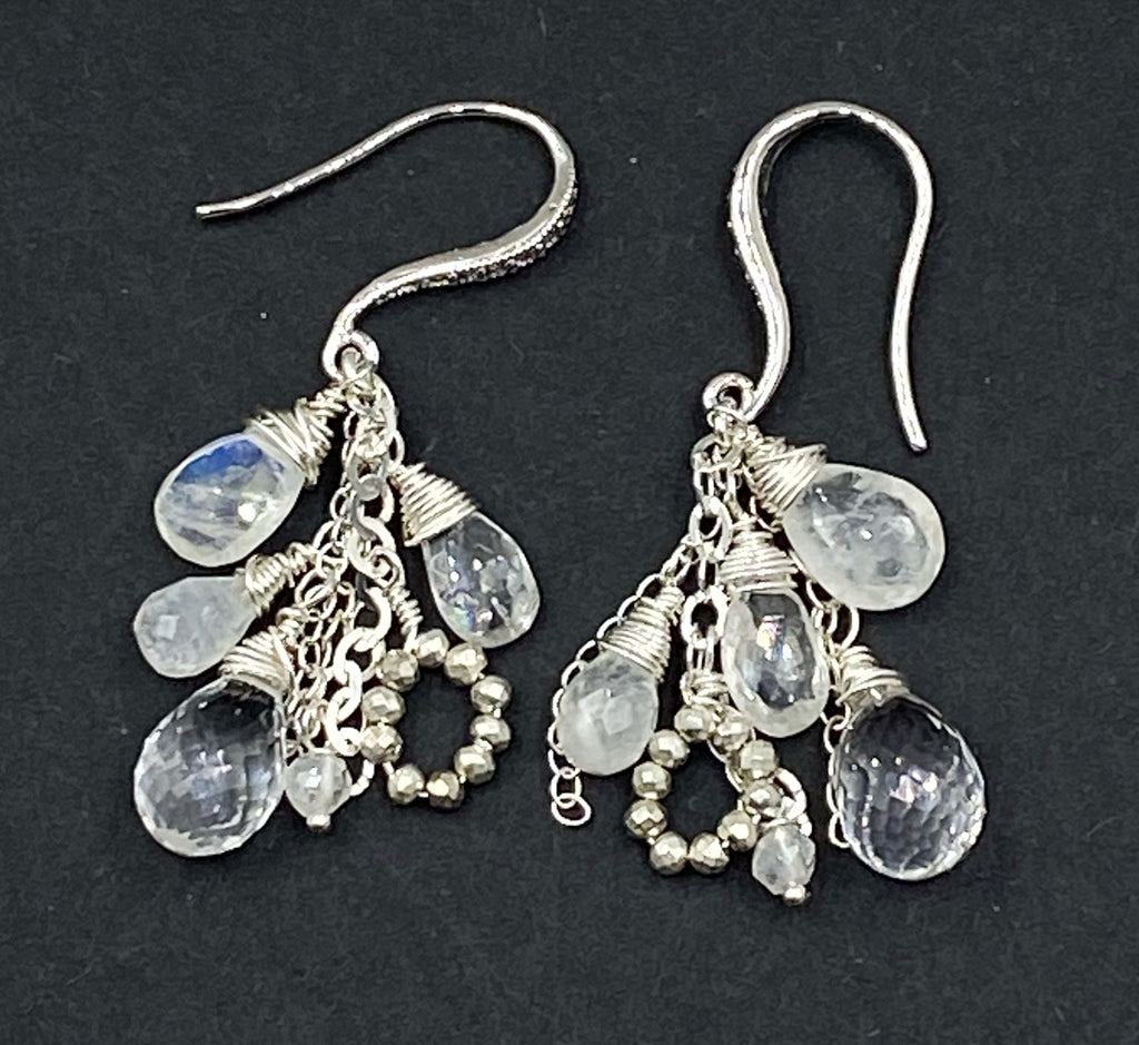 Crystal Quartz Dangle Earrings Sterling Silver Moonstone