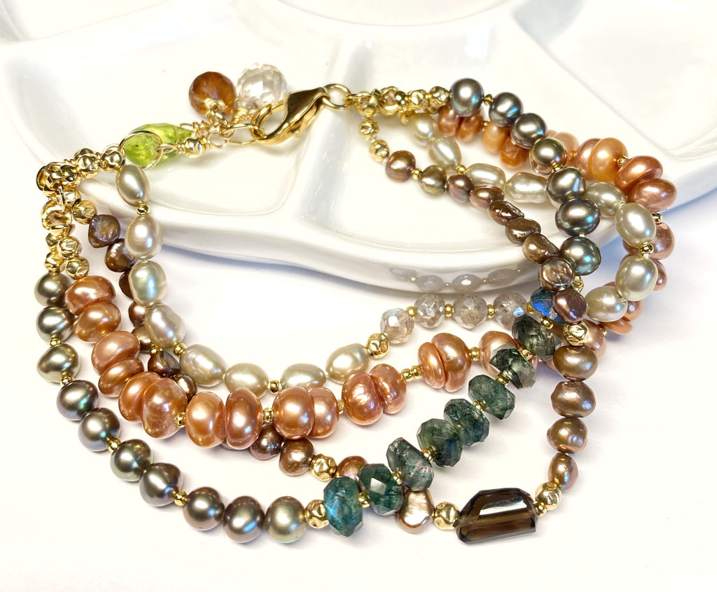 Multi-strand Pearl and Gemstone Clasp Bracelet