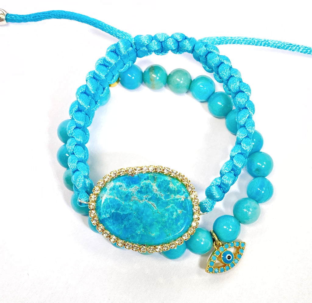 Turquoise Slice Swarovski Elements Boho Macrame Bracelet