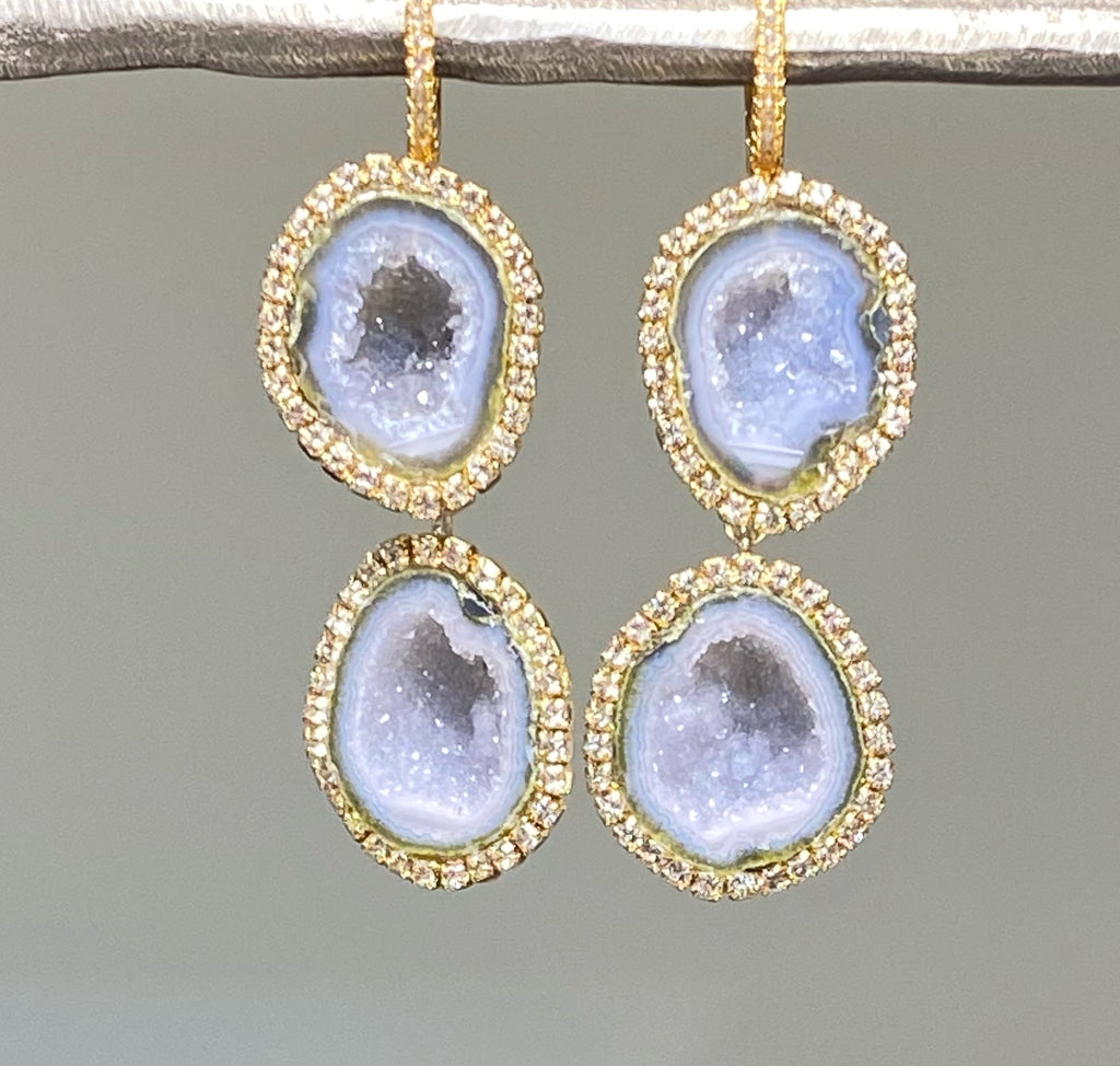 Grey Tabasco Geode Earrings with Diamond Look Swarovski Crystals