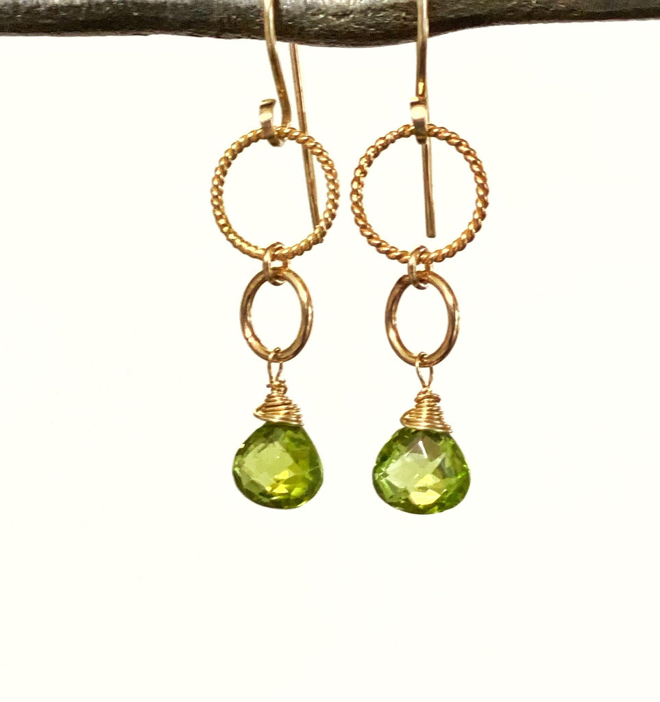 Peridot Dangle Earrings 14 kt Gold Fill