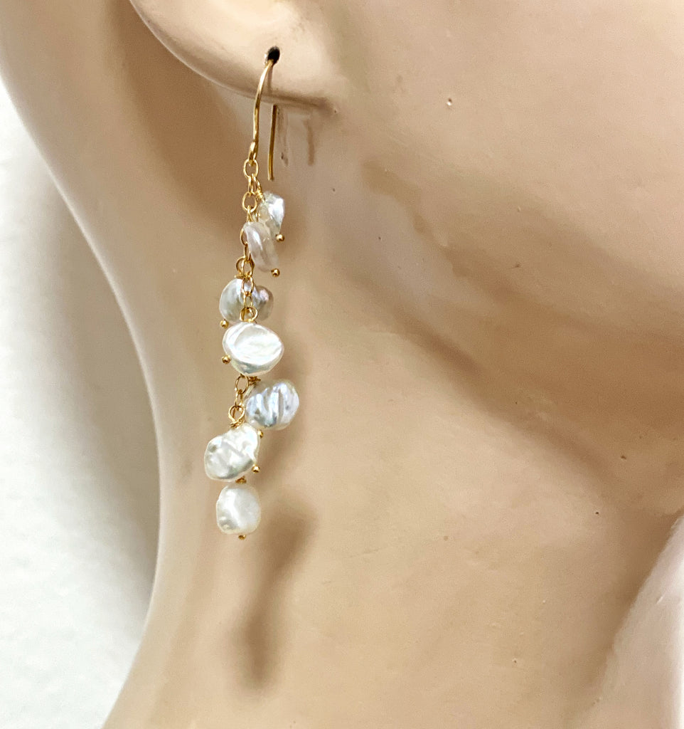 Keishi Pearl Gold Dangle Earrings