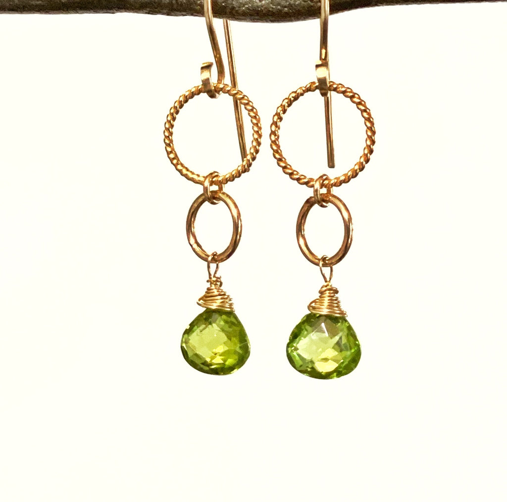 Peridot Dangle Earrings 14 kt Gold Fill