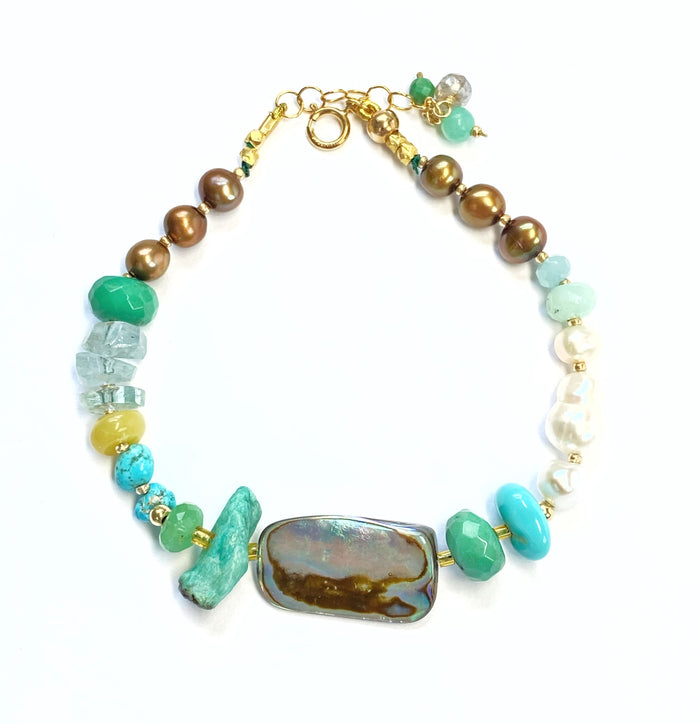 Abalone, Pearl, Gemstone Coastal Style Silk Knot Bracelet