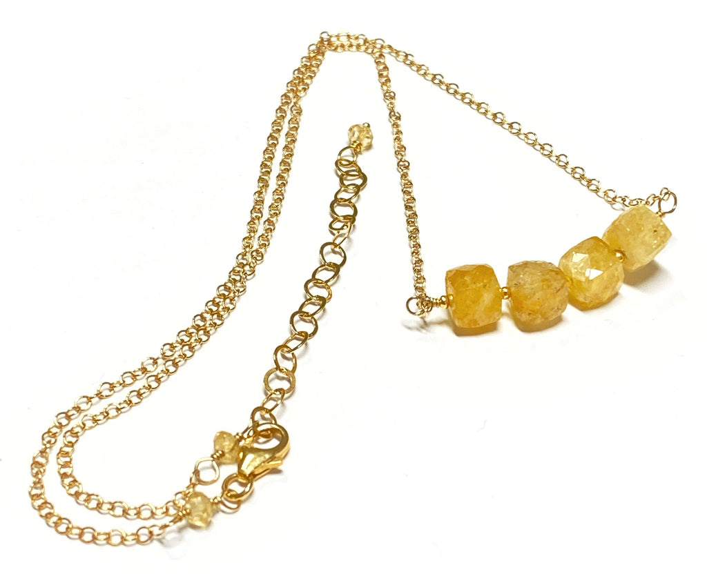 Citrine Gemstone Cube Bead Gold Filled Necklace