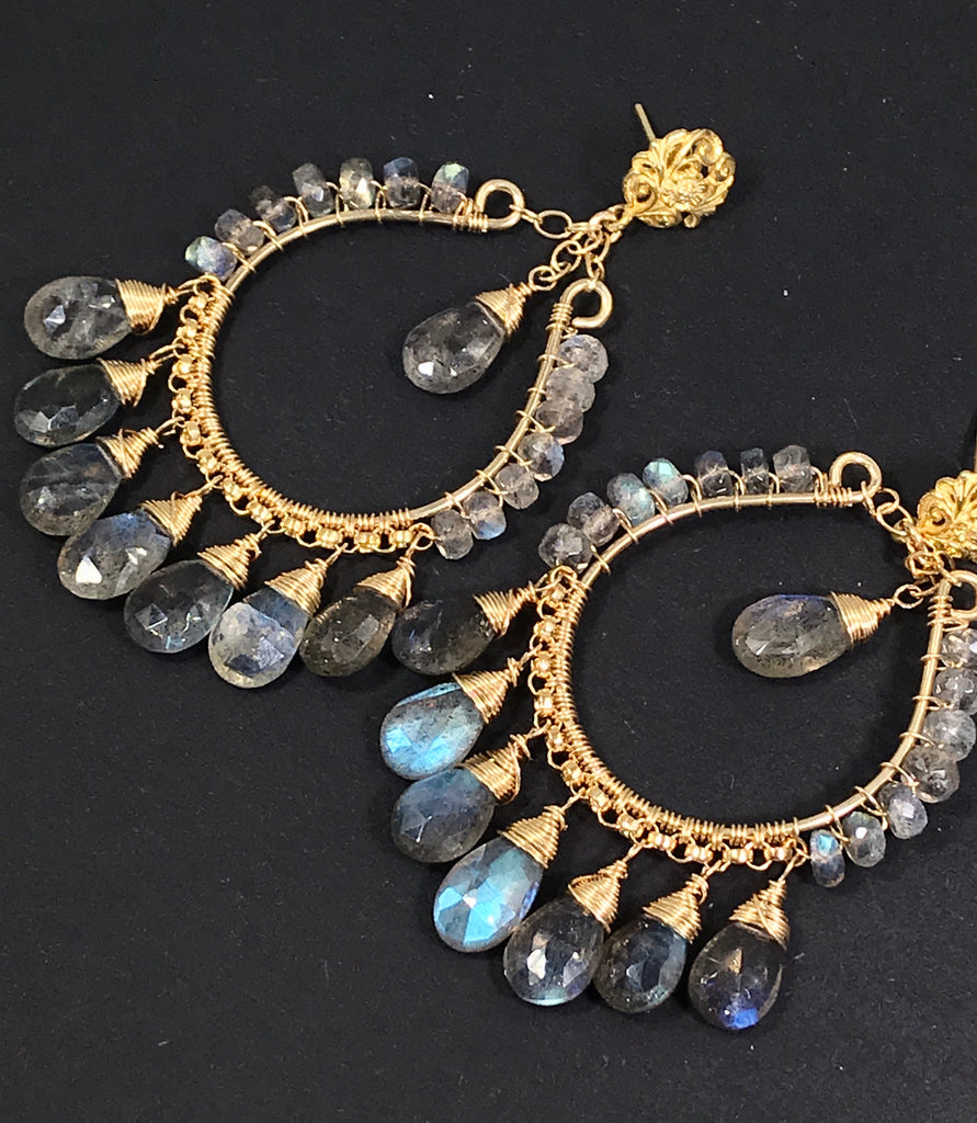 Labradorite Gold Chandelier Hoop Earrings - doolittlejewelry