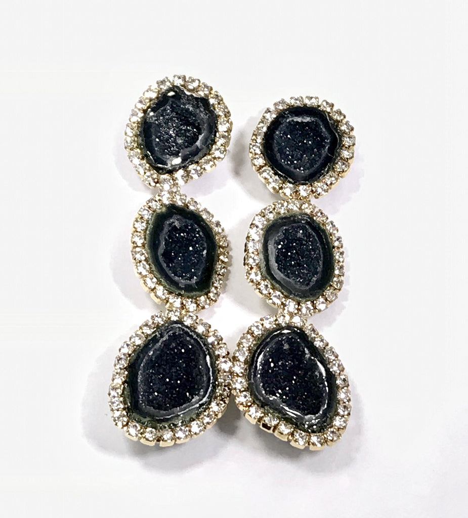 Black Tabasco Geode Triple Dangle Earrings