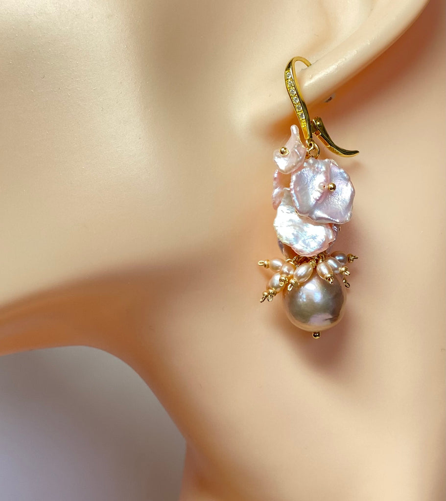 Pink Blush Keishi Pearl Cluster Earrings Gold - Doolittle