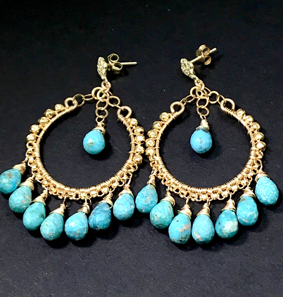 Turquoise Gold Hoop Chandelier Earrings - doolittlejewelry