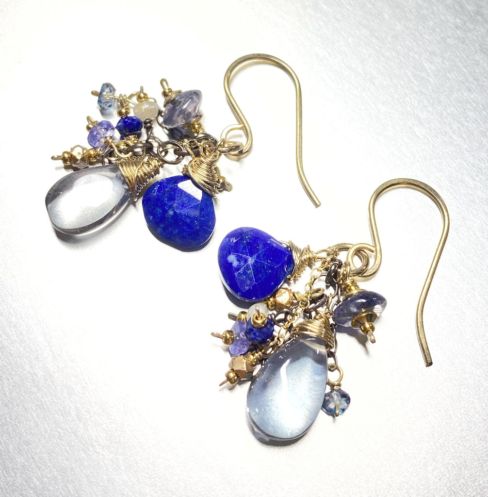 Blue Lapis Dangle and Gemstone Chain Earrings - doolittlejewelry