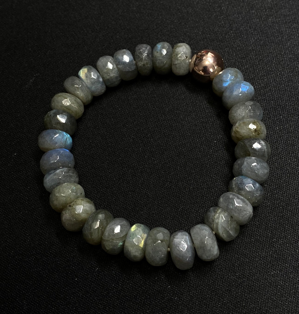 Labradorite Rondelle Stretch Bracelet Rose Gold