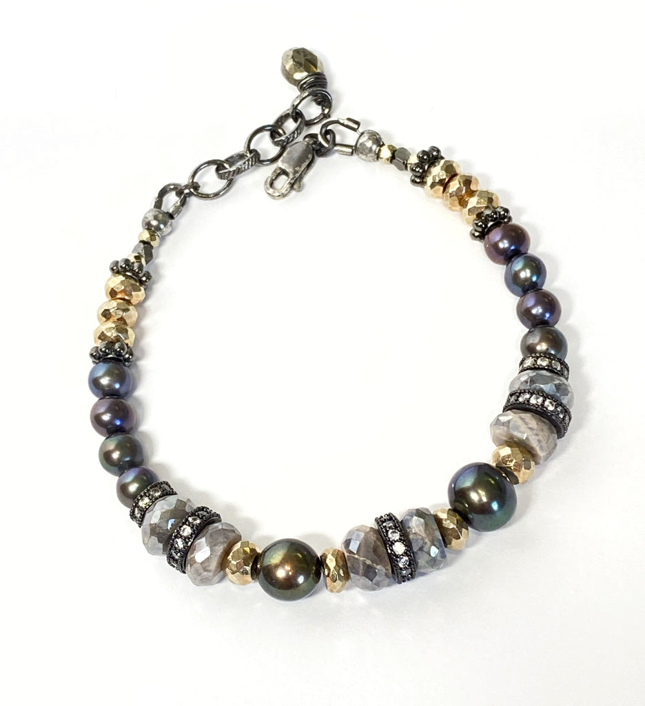 Pearl and Mystic Moonstone Bracelet Mixed Metals