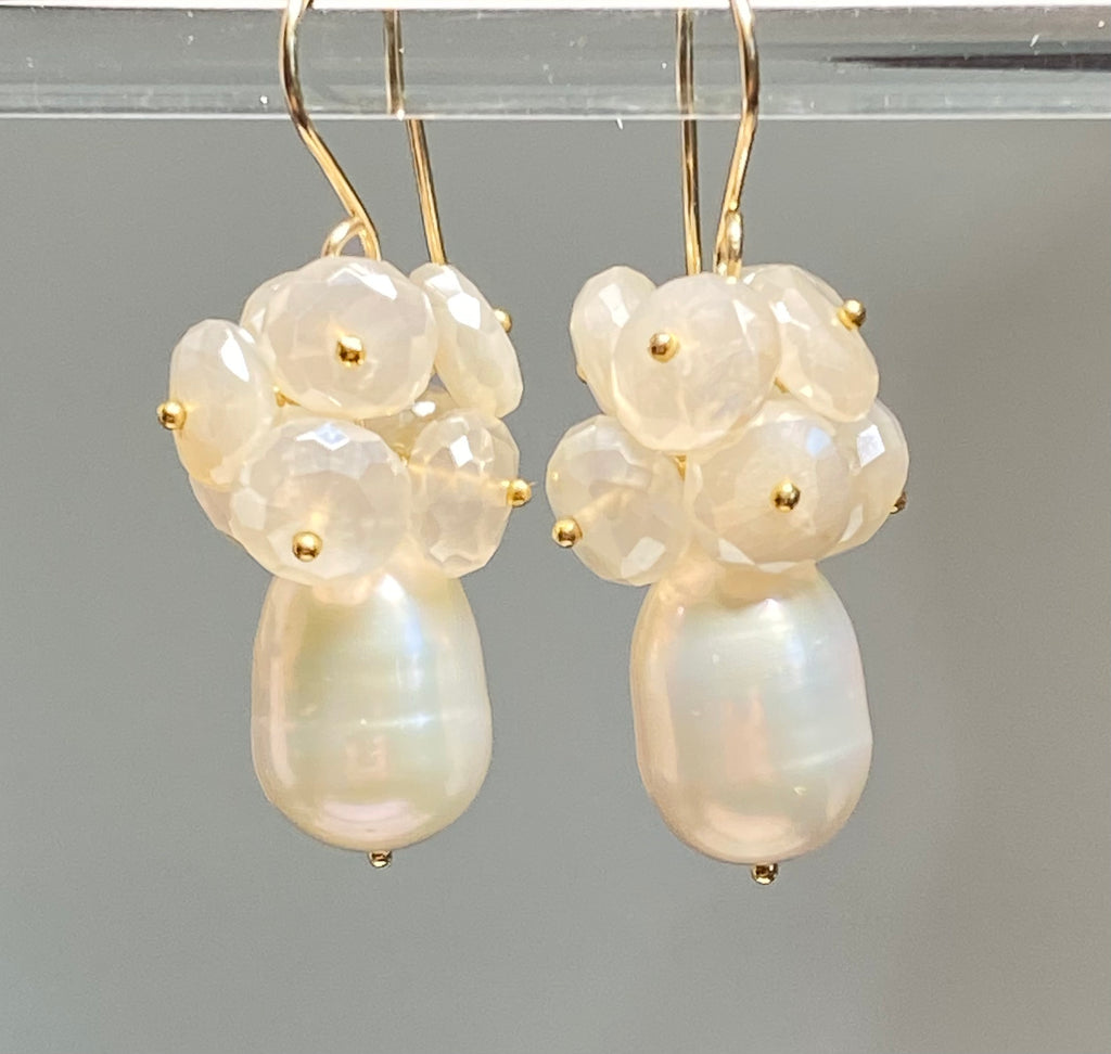 Baroque Pearl and Mystic Moonstone Gemstone Earrings