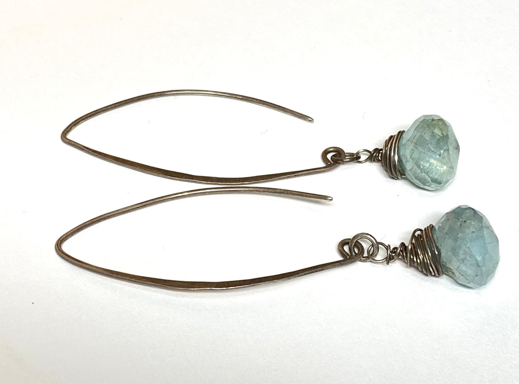 Aquamarine Drop Earrings Oxidized Sterling Silver