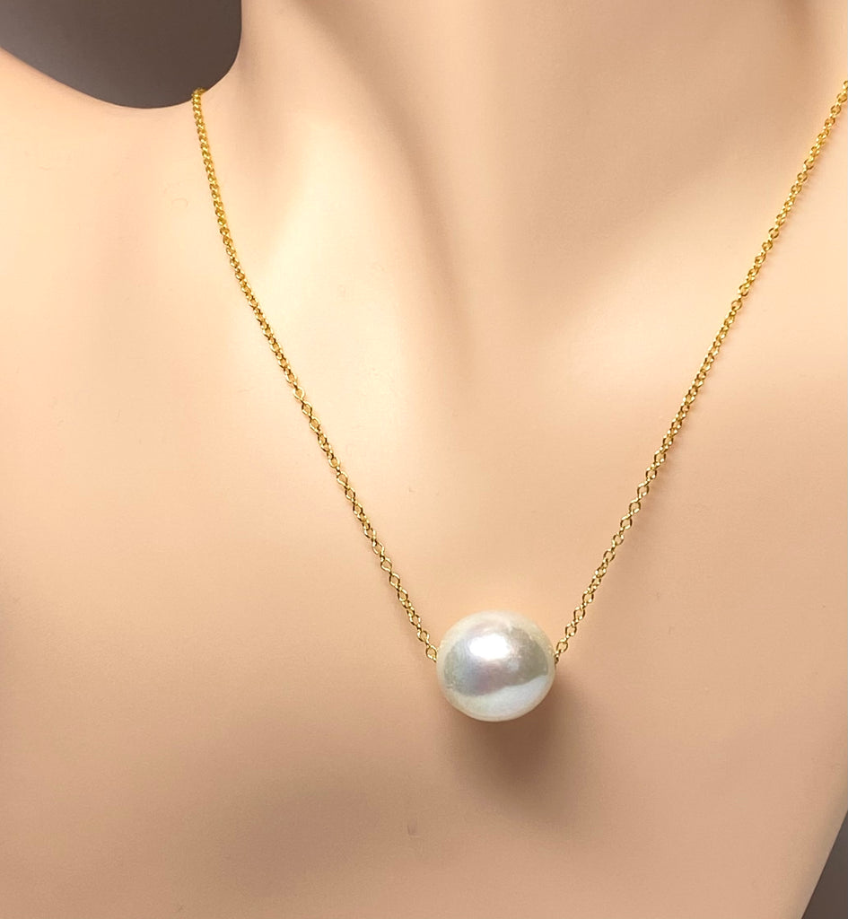 White Edison Pearl Floating Necklace 14 kt Gold Fill