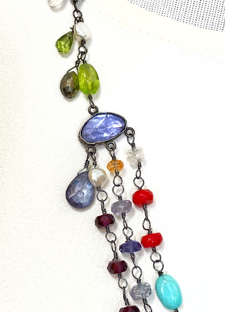 Multi-Strand Long Wire Wrap Gemstone Necklace - Doolittle