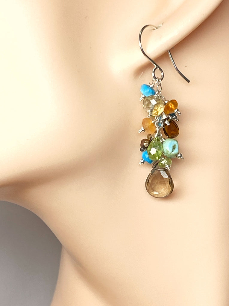 Turquoise Carnelian Gem Dangle Earrings