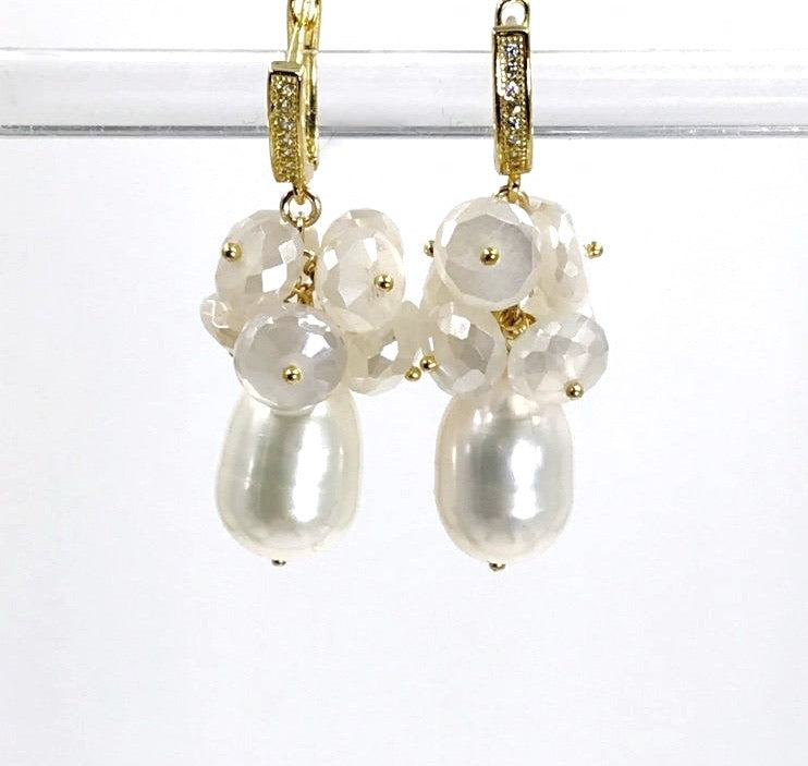 Baroque Pearl and Mystic Moonstone Gemstone Earrings