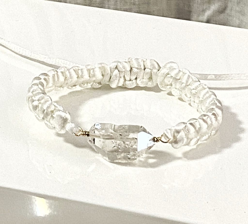 Herkimer Diamond Quartz White Macramé Adjustable Bracelet Knotted