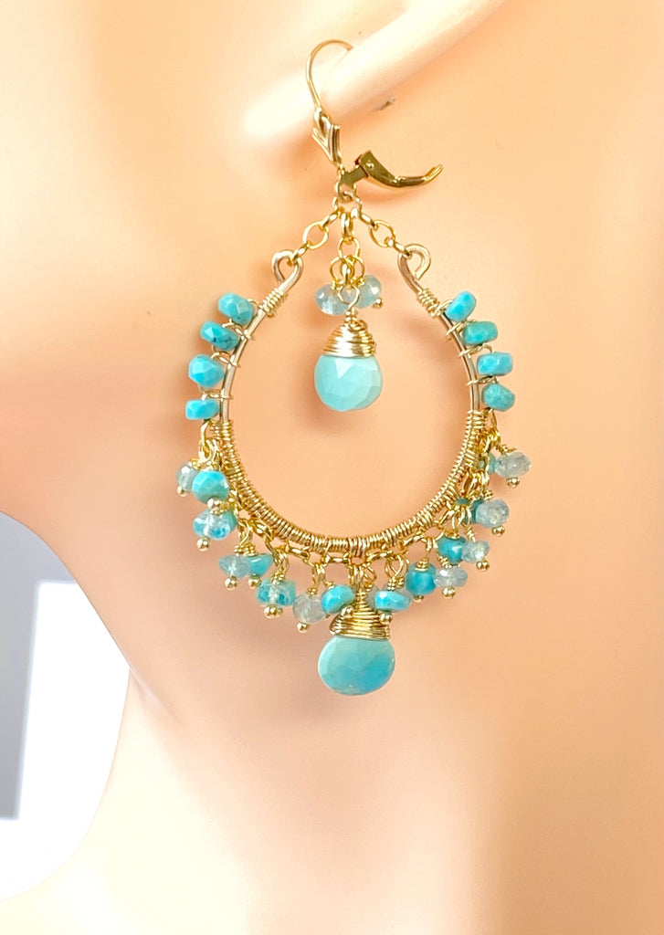 Turquoise Gemstone Gold Hoop Earrings