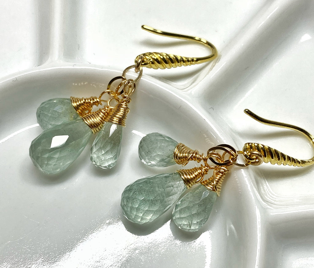 Aquamarine Teardrop Dangle Earrings Gold Fill