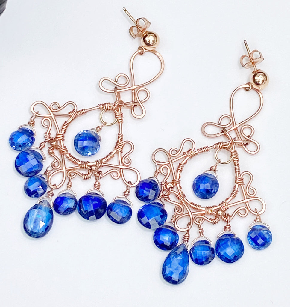 Luxury Gemstone Chandelier Rose Gold Earrings Kyanite