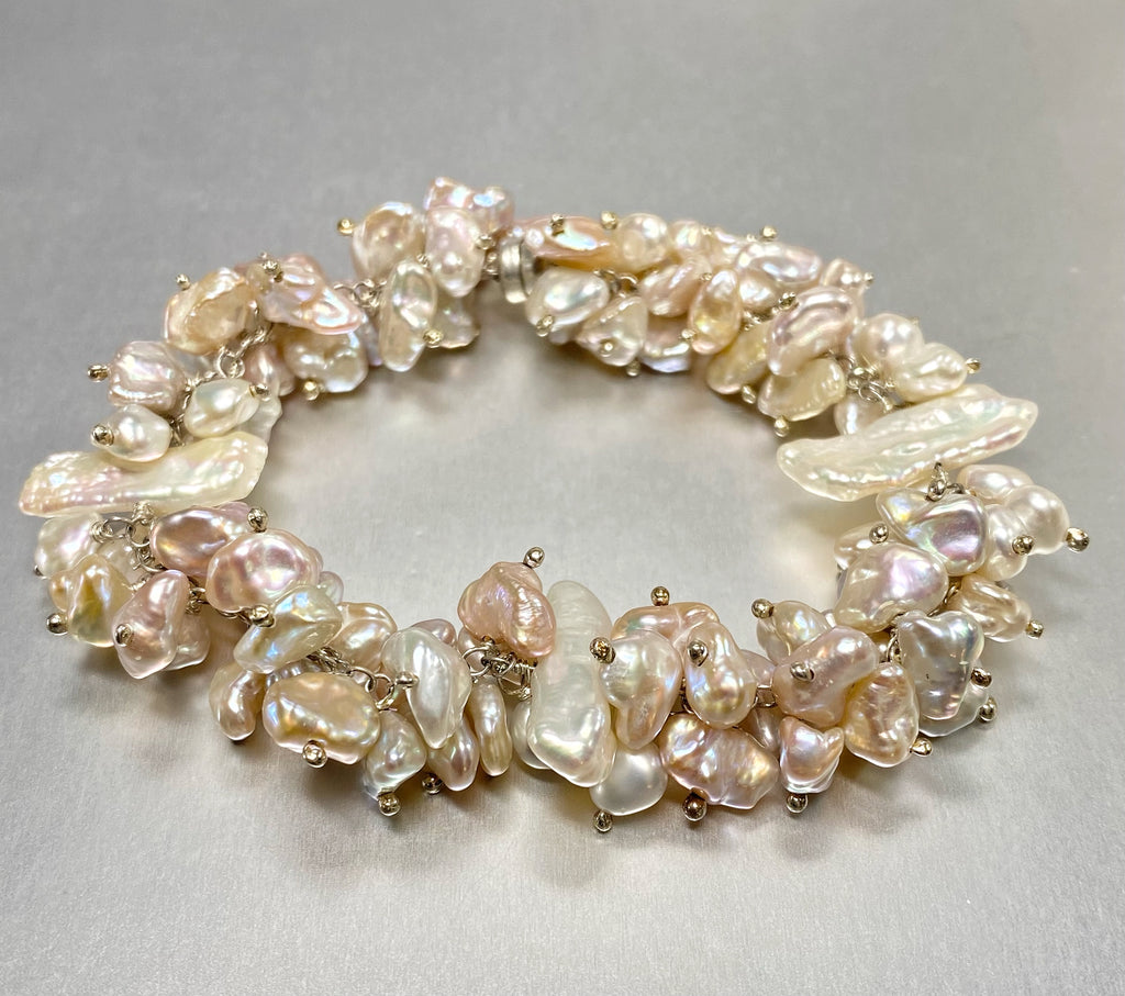 Sterling Silver and Keishi Pearl Wedding Bracelet - doolittlejewelry