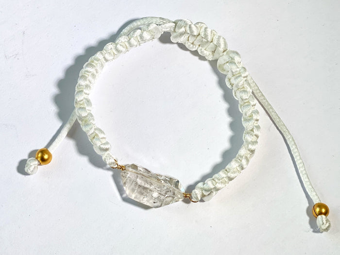 Herkimer Diamond Quartz White Macramé Adjustable Bracelet Knotted