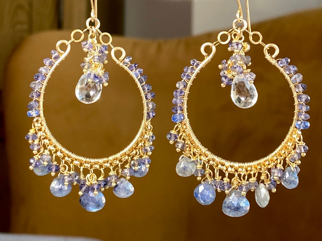 Blue Gemstone Chandelier Wire Wrap Sapphire - doolittlejewelry