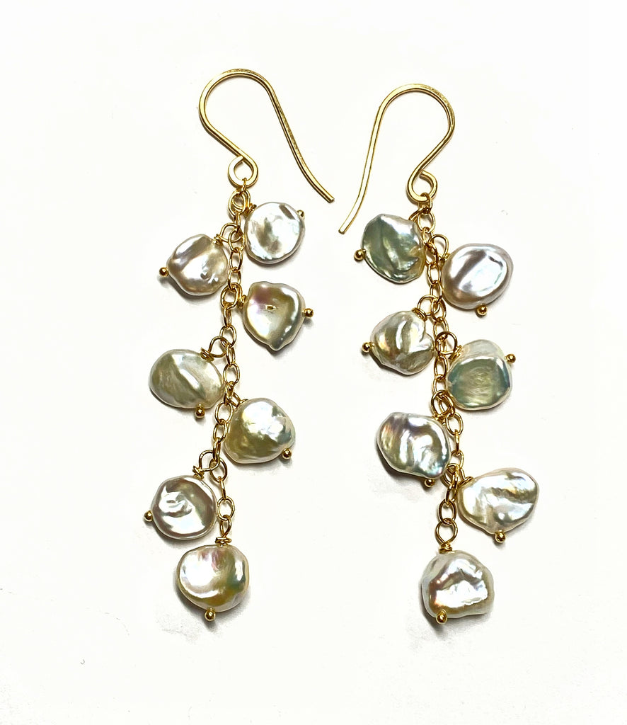 Keishi Pearl Gold Dangle Earrings