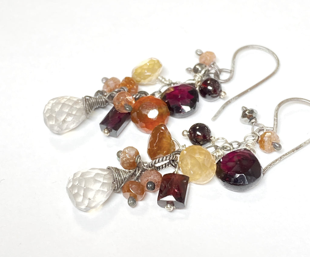 Multicolor Garnet Dangle Earrings Oxidized Silver