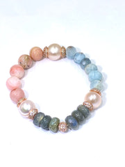 Aquamarine, Labradorite, Pink Opal, Blush Pearl, Rose Gold Pave CZ Bracelet 3 - doolittlejewelry