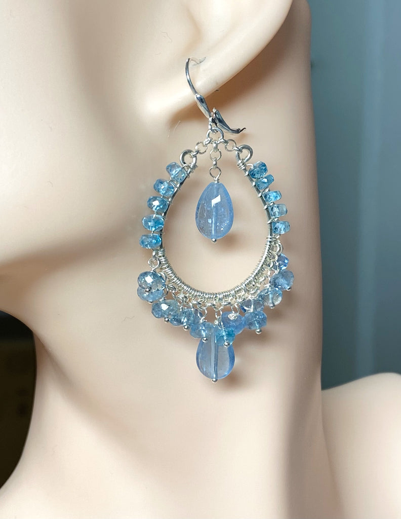 aquamarine sterling silver hoop earrings for women
