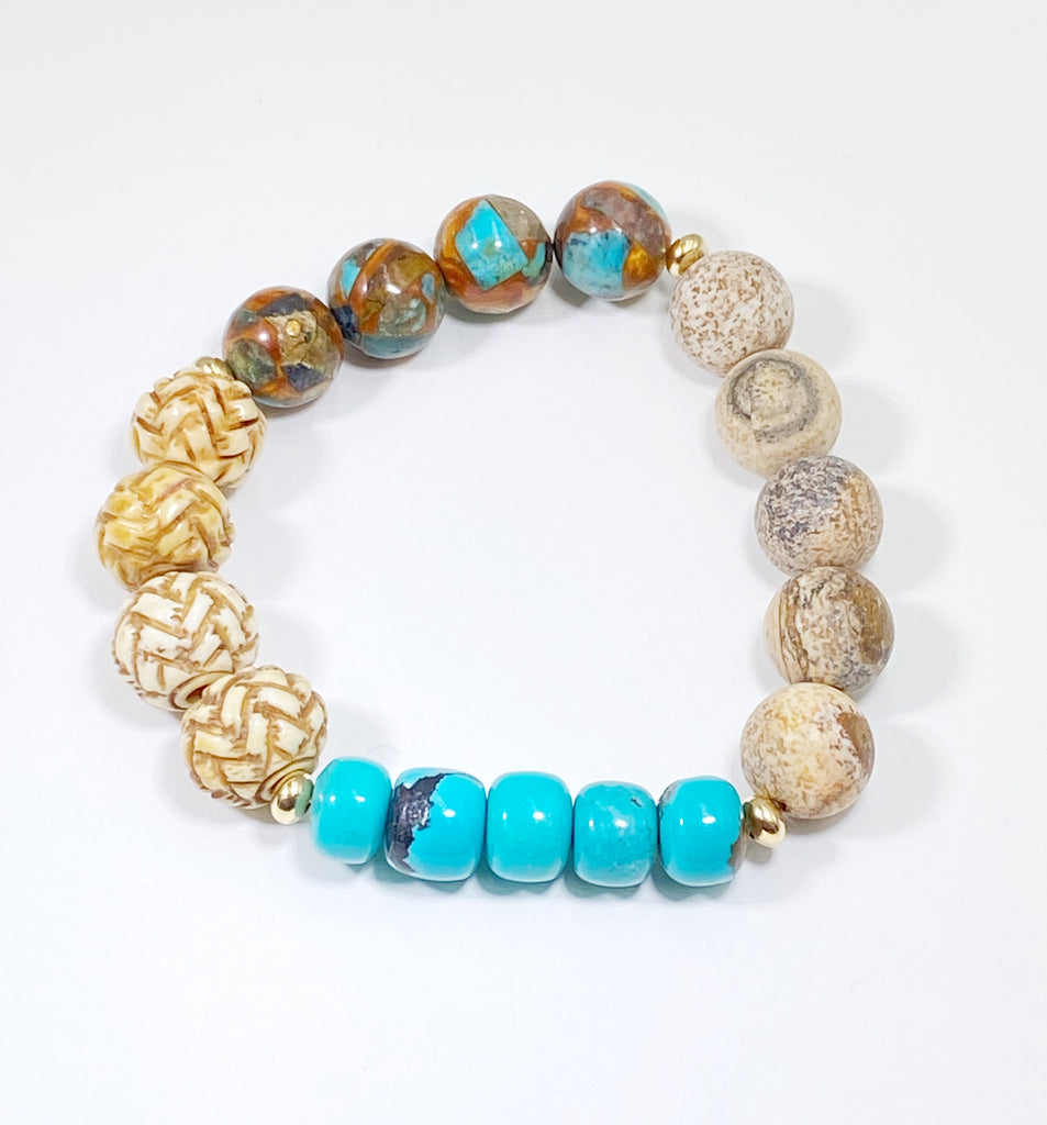 Set of Three Earth Tones Turquoise Stretch Bracelets