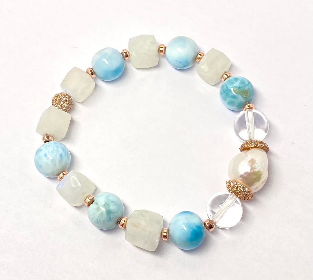 Larimar Bracelet Moonstone Bracelet Stretch Bracelet - Doolittle
