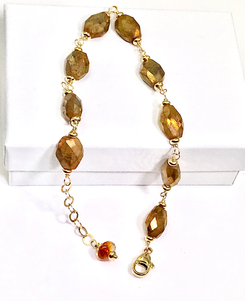 Mystic Gold Labradorite Gemstone Bracelet Wire Wrap 14kt Gold Fill 2 - doolittlejewelry