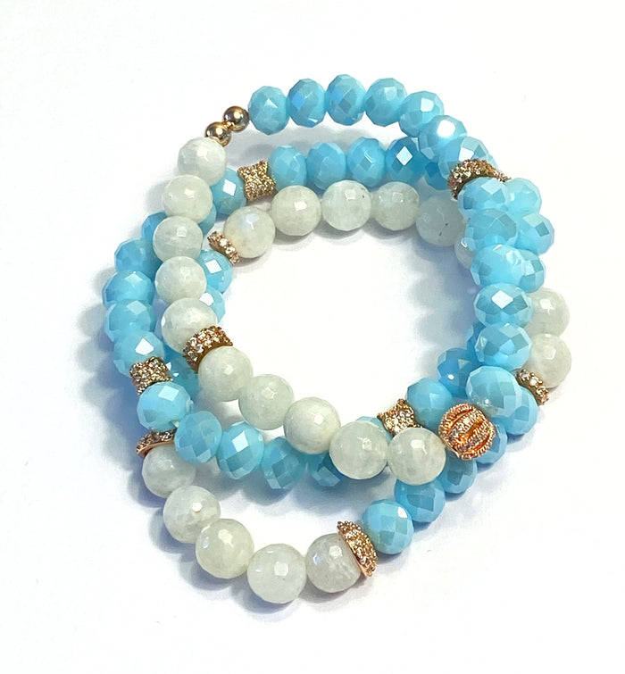 Moonstone Light Blue Crystal Layering Bracelets