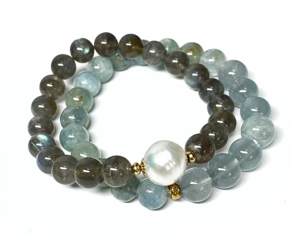 Labradorite and Pearl Stretch Bracelet